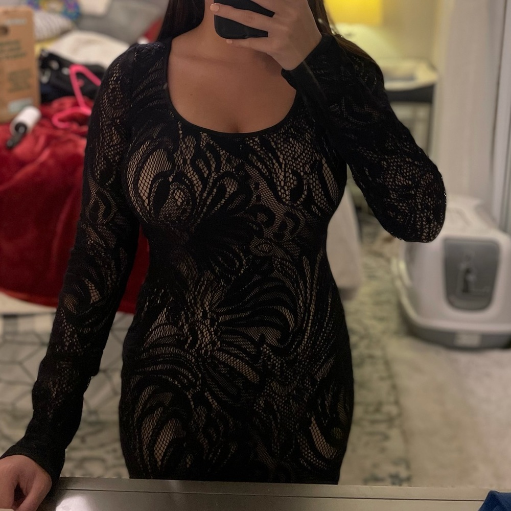 Bcbgmaxazria Black Tanya Lace Dress